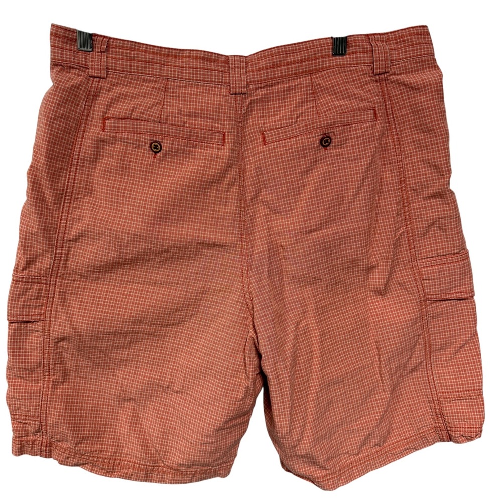 Tommy Bahama Relax Mens 34 Orange Micro Check Tencel Cotton Cargo Shorts 10in
